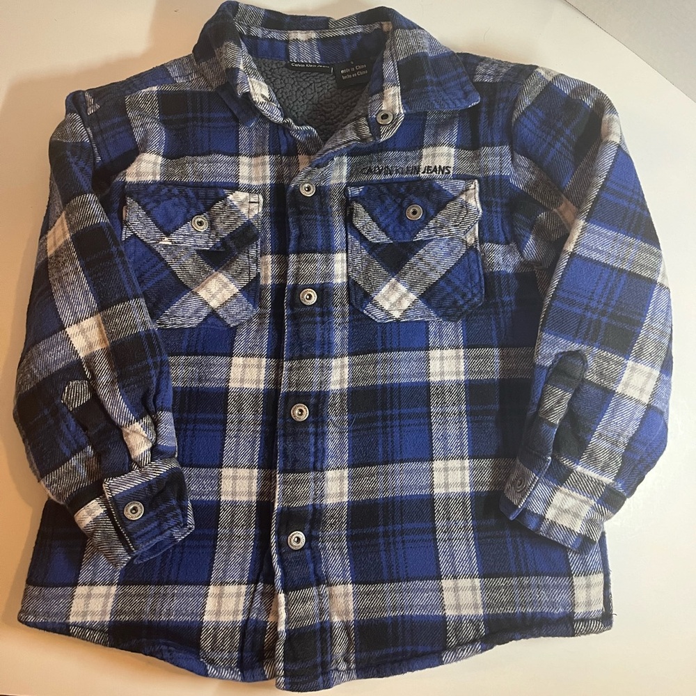 CALVIN KLEIN JEANS Boys Long Sleeve Snap-Down Flannel Shirt Jacket Shaket Size S